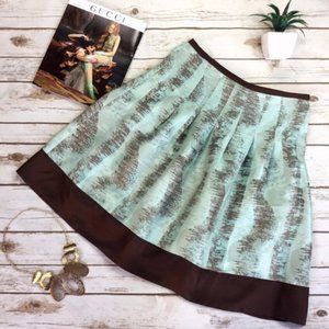 Anthropologie Odille Pleated Brown Teal Silk Skirt